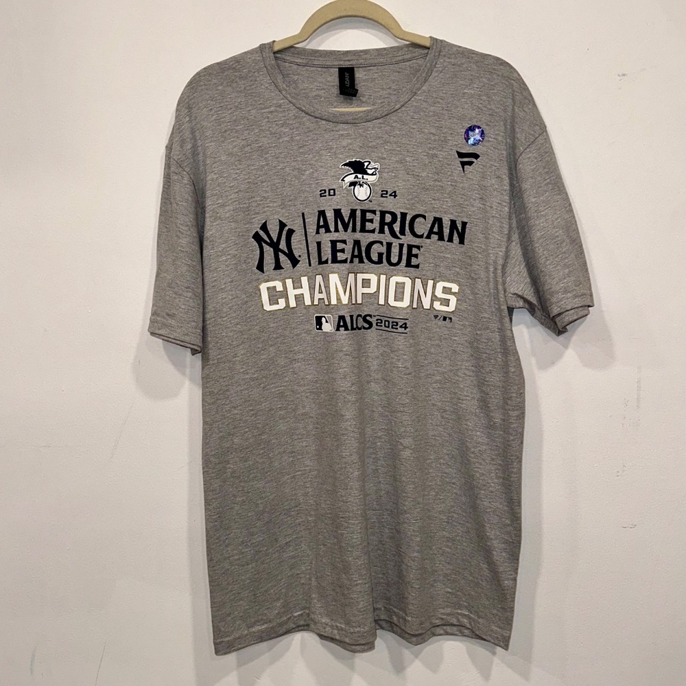 Fanatics 2024 ACLS Champions New York Yankees Locker Room Tee T Shirt Sz L Gray